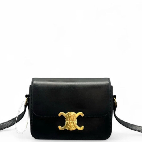 Celine Triomphe Teen Triomphe Shoulder Bag Glazed Calfskin Black