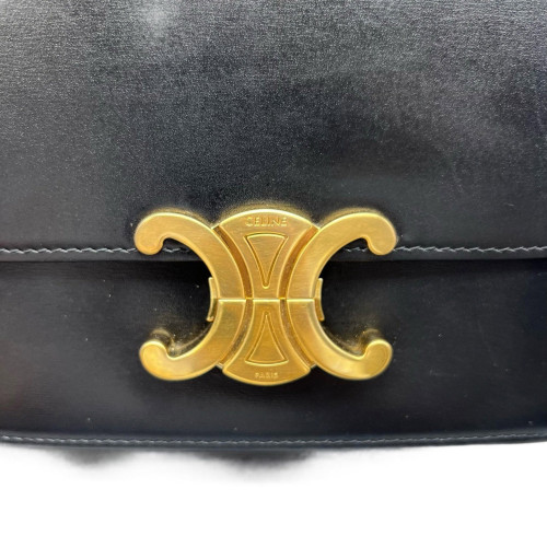 Celine Triomphe Teen Triomphe Shoulder Bag Glazed Calfskin Black
