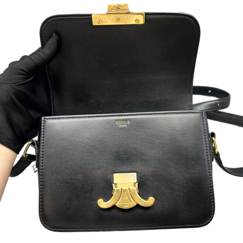 Celine Triomphe Teen Triomphe Shoulder Bag Glazed Calfskin Black