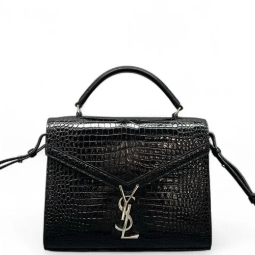 Yves Saint Laurent Two-Way Bag Calfskin Crocodile Embossed Black Yves Saint Laurent Two-Way Bag Calfskin Crocodile Embossed Black