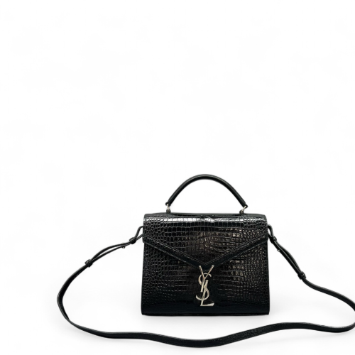Yves Saint Laurent Two-Way Bag Calfskin Crocodile Embossed Black Yves Saint Laurent Two-Way Bag Calfskin Crocodile Embossed Black