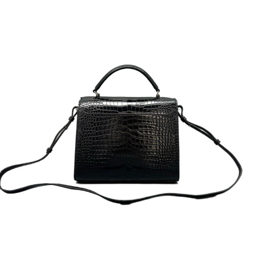 Yves Saint Laurent Two-Way Bag Calfskin Crocodile Embossed Black Yves Saint Laurent Two-Way Bag Calfskin Crocodile Embossed Black