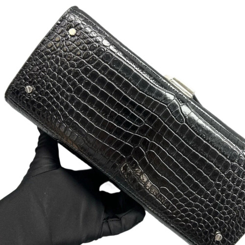 Yves Saint Laurent Two-Way Bag Calfskin Crocodile Embossed Black Yves Saint Laurent Two-Way Bag Calfskin Crocodile Embossed Black