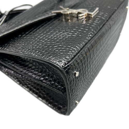 Yves Saint Laurent Two-Way Bag Calfskin Crocodile Embossed Black Yves Saint Laurent Two-Way Bag Calfskin Crocodile Embossed Black