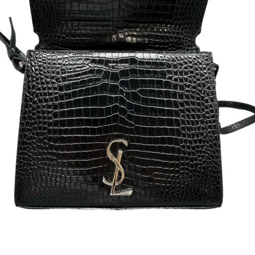 Yves Saint Laurent Two-Way Bag Calfskin Crocodile Embossed Black Yves Saint Laurent Two-Way Bag Calfskin Crocodile Embossed Black