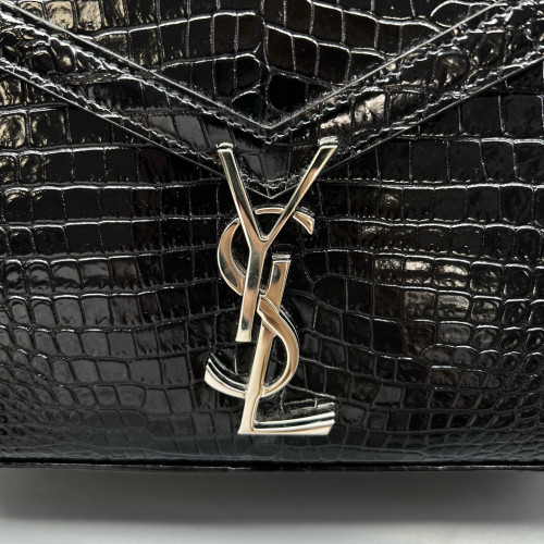 Yves Saint Laurent Two-Way Bag Calfskin Crocodile Embossed Black Yves Saint Laurent Two-Way Bag Calfskin Crocodile Embossed Black