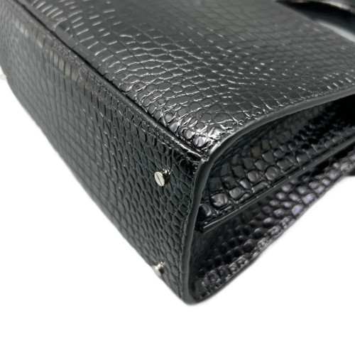 Yves Saint Laurent Two-Way Bag Calfskin Crocodile Embossed Black Yves Saint Laurent Two-Way Bag Calfskin Crocodile Embossed Black