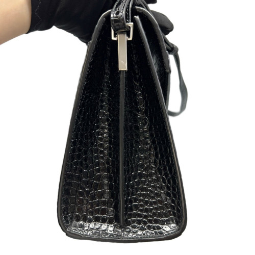 Yves Saint Laurent Two-Way Bag Calfskin Crocodile Embossed Black Yves Saint Laurent Two-Way Bag Calfskin Crocodile Embossed Black