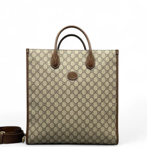 Gucci Large Interlocking G Tote GG Supreme Monogram Beige Brown