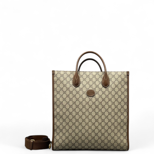Gucci Large Interlocking G Tote GG Supreme Monogram Beige Brown