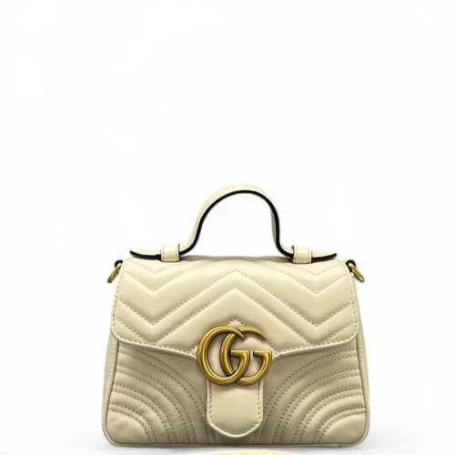 Gucci Chevron Mini GG Marmont Top Handle Shoulder Bag Calfskin White Gucci Chevron Mini GG Marmont Top Handle Shoulder Bag Calfskin White