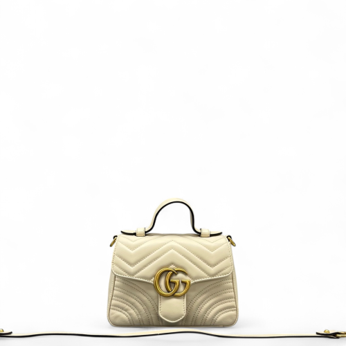Gucci Chevron Mini GG Marmont Top Handle Shoulder Bag Calfskin White Gucci Chevron Mini GG Marmont Top Handle Shoulder Bag Calfskin White