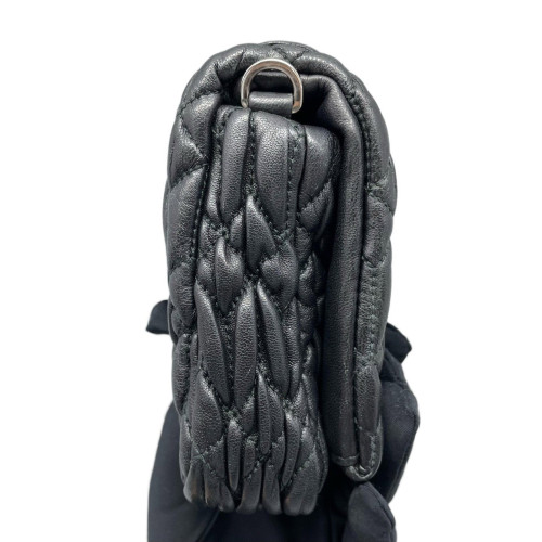 Miu Miu Crystal Embellished Matelasse Crystal Flap Clutch Crumpled Calfskin Black