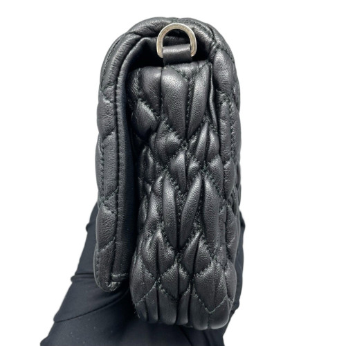 Miu Miu Crystal Embellished Matelasse Crystal Flap Clutch Crumpled Calfskin Black
