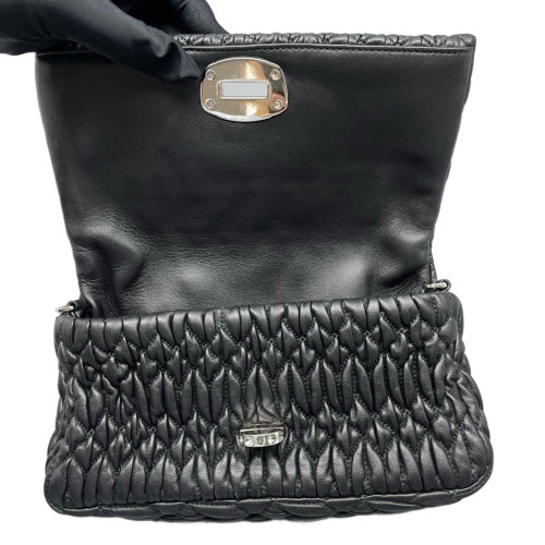 Miu Miu Crystal Embellished Matelasse Crystal Flap Clutch Crumpled Calfskin Black