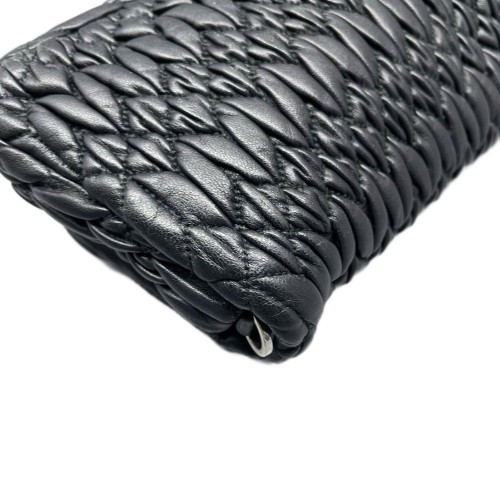 Miu Miu Crystal Embellished Matelasse Crystal Flap Clutch Crumpled Calfskin Black