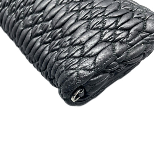 Miu Miu Crystal Embellished Matelasse Crystal Flap Clutch Crumpled Calfskin Black
