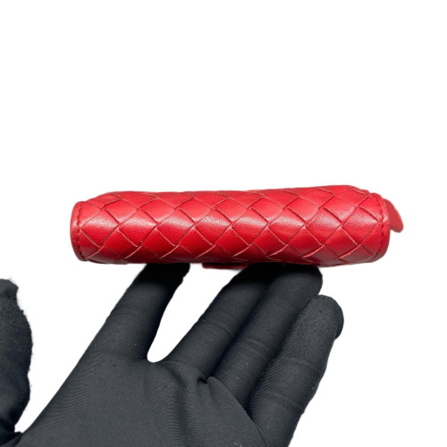 Bottega Veneta Compact Wallet Calfskin Intrecciato Red