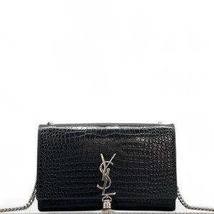 Yves Saint Laurent Medium Kate Corssbody Bag Calfskin Crocodile Embossed Black