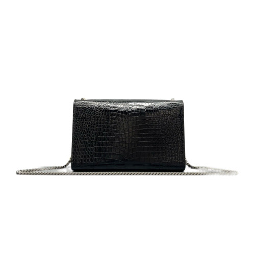 Yves Saint Laurent Medium Kate Corssbody Bag Calfskin Crocodile Embossed Black