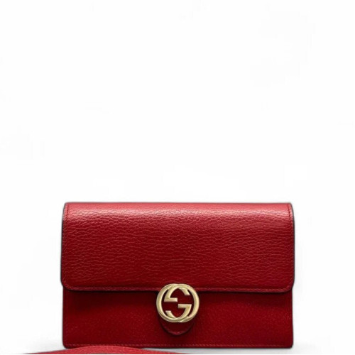 Gucci Interlocking G Chain Wallet Grained Calfskin Red Gucci Interlocking G Chain Wallet Grained Calfskin Red