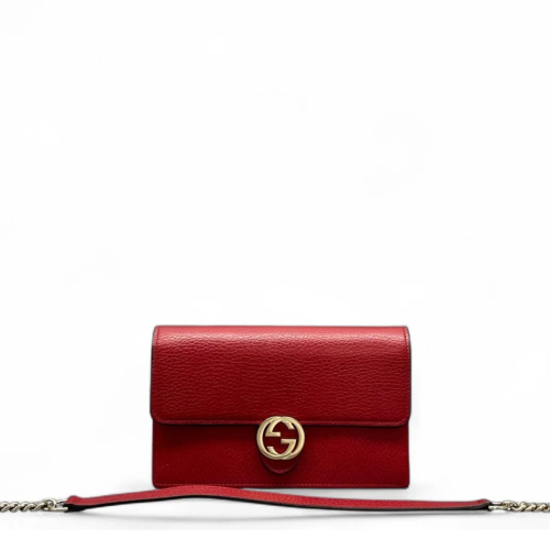 Gucci Interlocking G Chain Wallet Grained Calfskin Red Gucci Interlocking G Chain Wallet Grained Calfskin Red