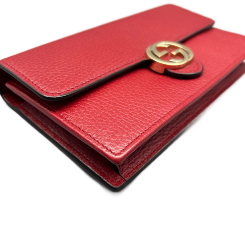 Gucci Interlocking G Chain Wallet Grained Calfskin Red Gucci Interlocking G Chain Wallet Grained Calfskin Red