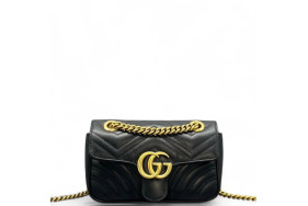 Gucci Chevron Mini GG Marmont Calfskin Black
