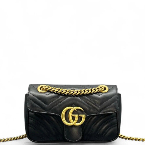 Gucci Chevron Mini GG Marmont Calfskin Black Gucci Chevron Mini GG Marmont Calfskin Black