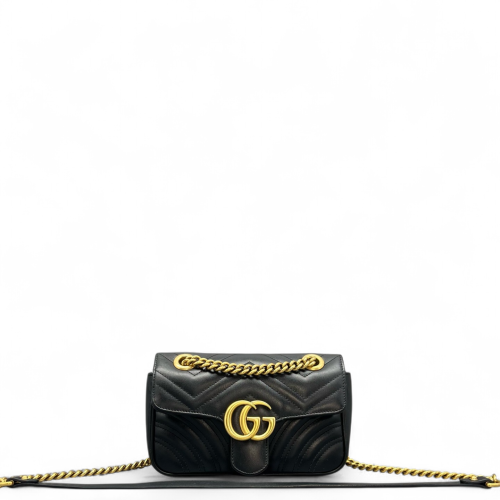 Gucci Chevron Mini GG Marmont Calfskin Black Gucci Chevron Mini GG Marmont Calfskin Black