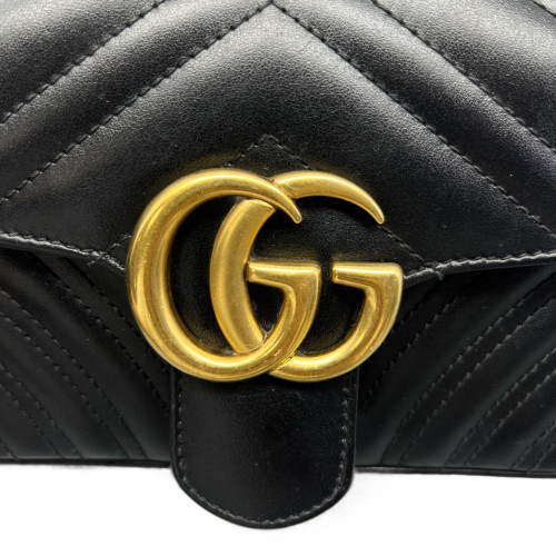 Gucci Chevron Mini GG Marmont Calfskin Black Gucci Chevron Mini GG Marmont Calfskin Black