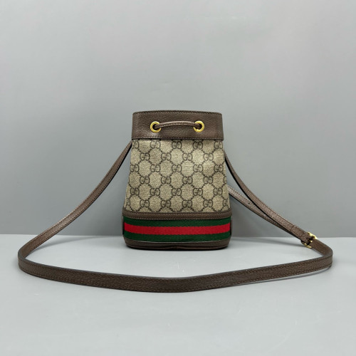 Gucci Web Mini Ophidia Bucket Bag GG Monogram Beige Ebony Brown Red