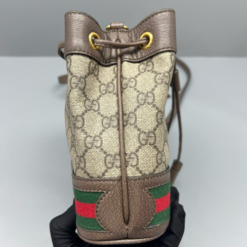 Gucci Web Mini Ophidia Bucket Bag GG Monogram Beige Ebony Brown Red