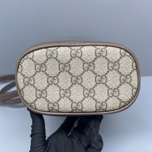 Gucci Web Mini Ophidia Bucket Bag GG Monogram Beige Ebony Brown Red