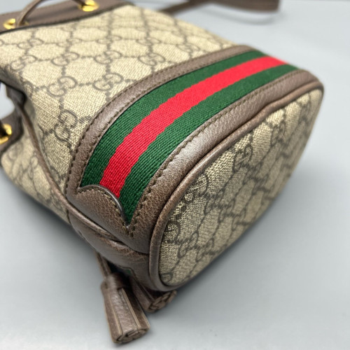 Gucci Web Mini Ophidia Bucket Bag GG Monogram Beige Ebony Brown Red