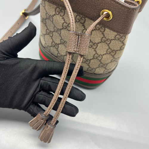 Gucci Web Mini Ophidia Bucket Bag GG Monogram Beige Ebony Brown Red