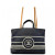Chanel Tote Bag Striped Canvas Dark Navy Brown