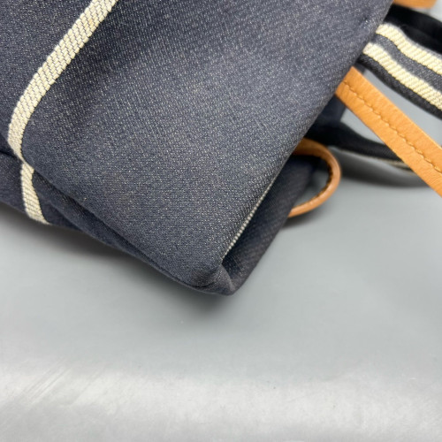 Chanel Tote Bag Striped Canvas Dark Navy Brown