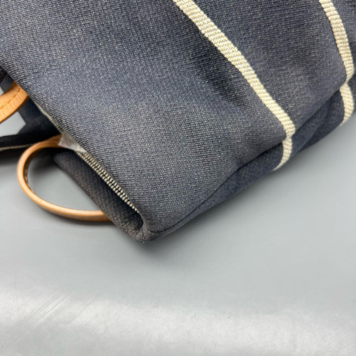 Chanel Tote Bag Striped Canvas Dark Navy Brown