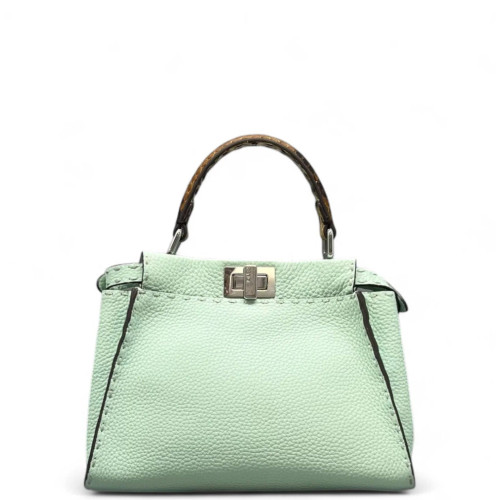 Fendi Peekaboo Mini Grained Calfskin Snakeskin Green