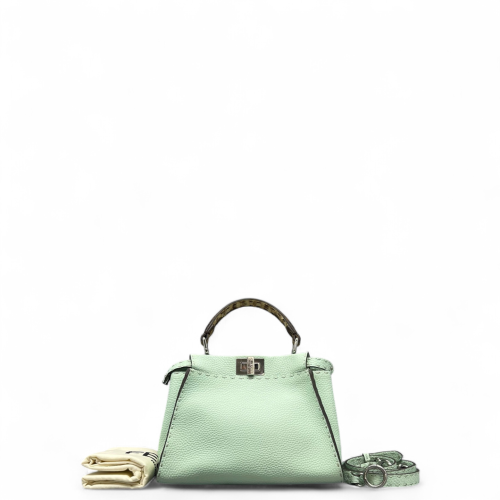 Fendi Peekaboo Mini Grained Calfskin Snakeskin Green