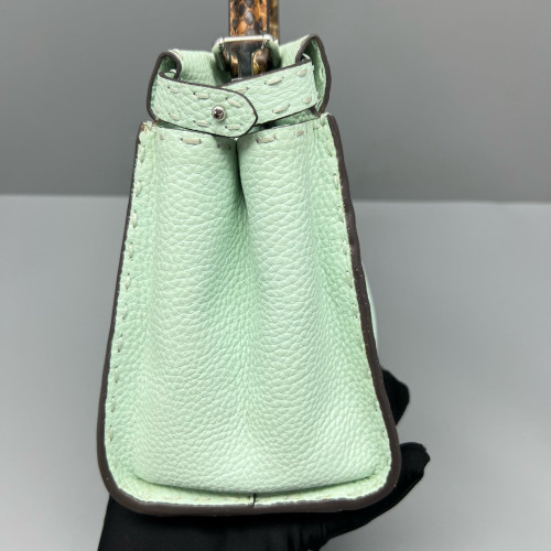 Fendi Peekaboo Mini Grained Calfskin Snakeskin Green
