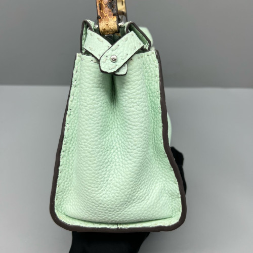 Fendi Peekaboo Mini Grained Calfskin Snakeskin Green