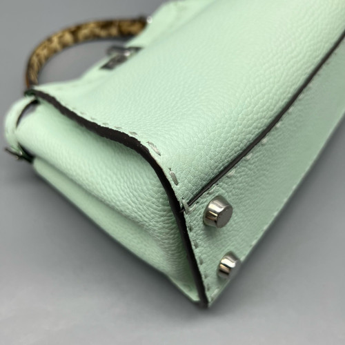Fendi Peekaboo Mini Grained Calfskin Snakeskin Green