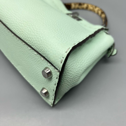 Fendi Peekaboo Mini Grained Calfskin Snakeskin Green
