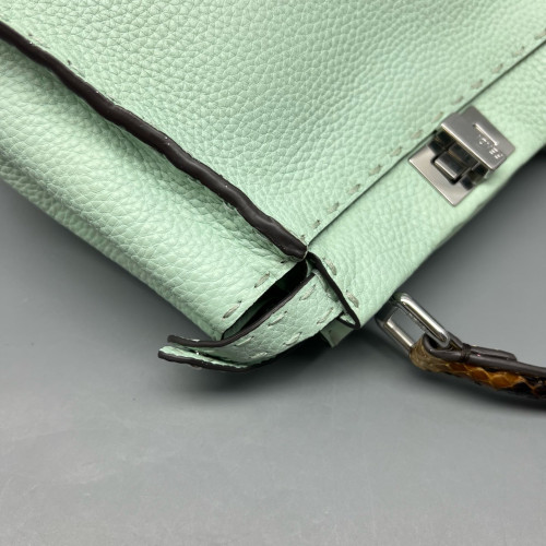Fendi Peekaboo Mini Grained Calfskin Snakeskin Green