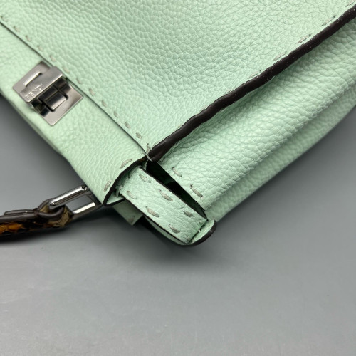 Fendi Peekaboo Mini Grained Calfskin Snakeskin Green
