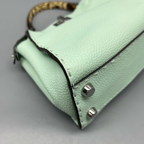 Fendi Peekaboo Mini Grained Calfskin Snakeskin Green