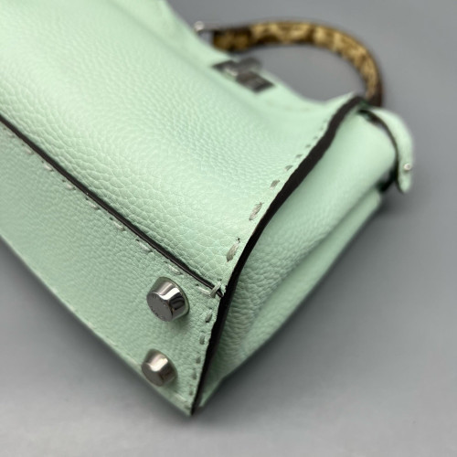 Fendi Peekaboo Mini Grained Calfskin Snakeskin Green