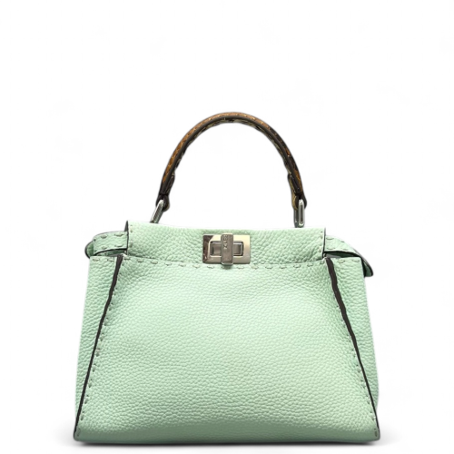Fendi Peekaboo Mini Grained Calfskin Snakeskin Green